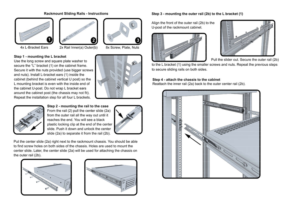 Rackmount Sliding Rails - Kit for 1U-4U Chassis (Adjustable 18" to 25" Depth) 2 or 4 Post Mount Sliders for Server Case - Tupavco TP1811